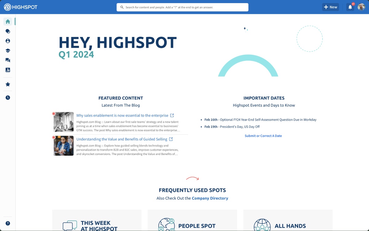 The refreshed Highspot home screen