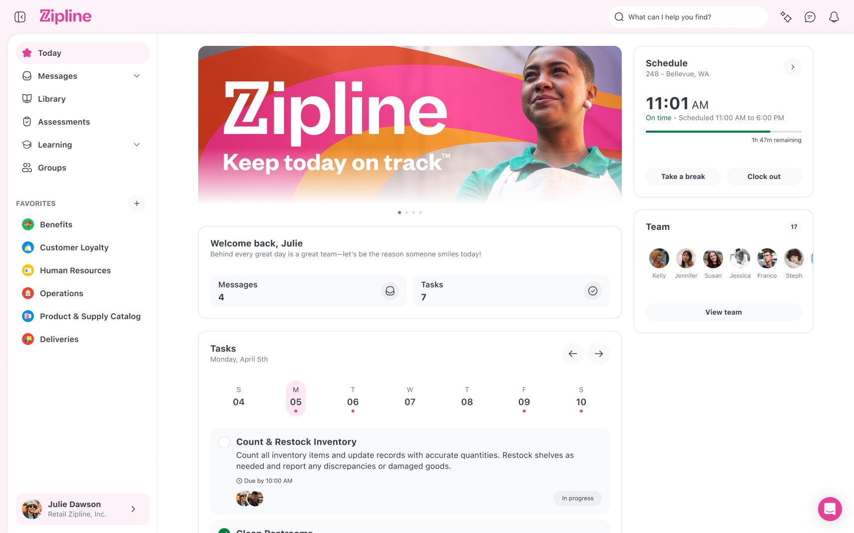 The refreshed Zipline dashboard — clearer hierarchy and priority