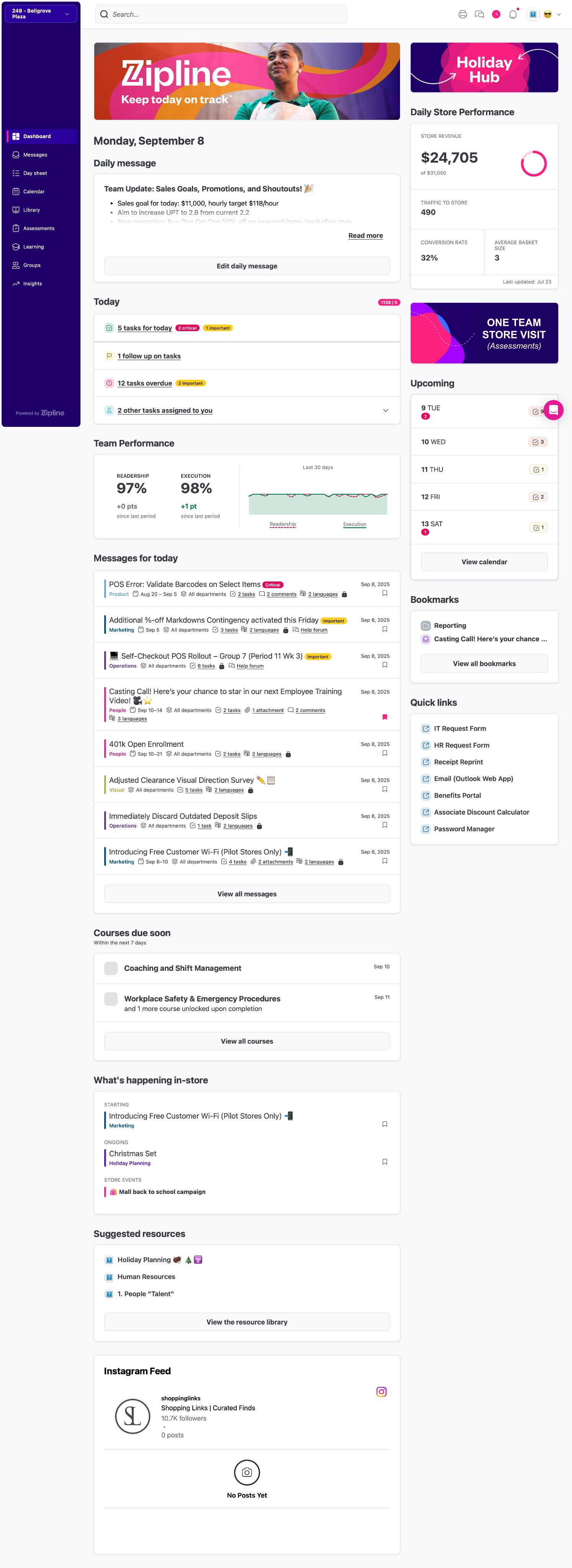 The original Zipline dashboard — a dense, scroll-heavy page