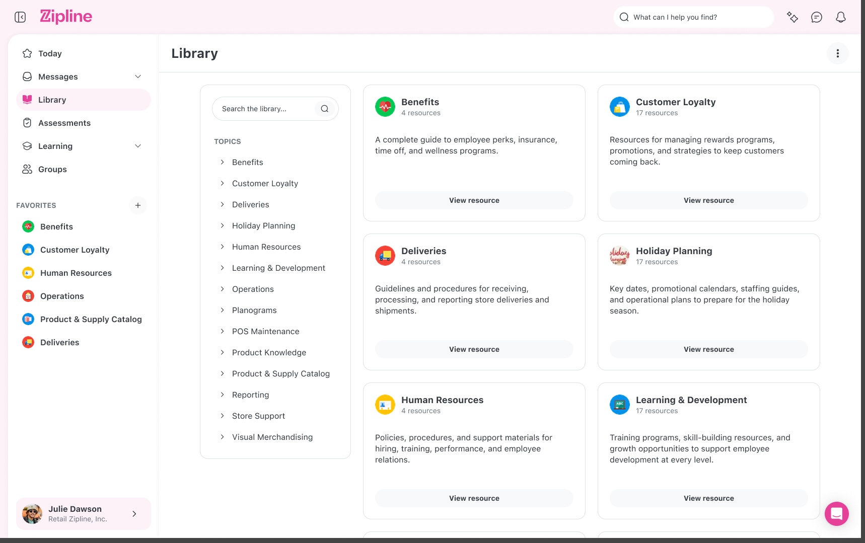 The refreshed Zipline Library view